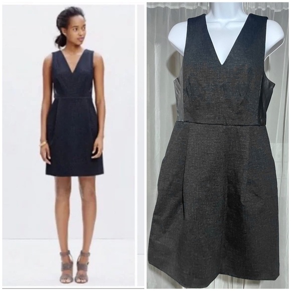 Madewell Dresses & Skirts - Madewell Dark Gray Sleeveless Career Sheath Dress with Leather Inserts Size 4